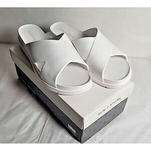 Sun + Stone Islla Womens CrissCross Slide Sandal White US 8 Summer Wedding party